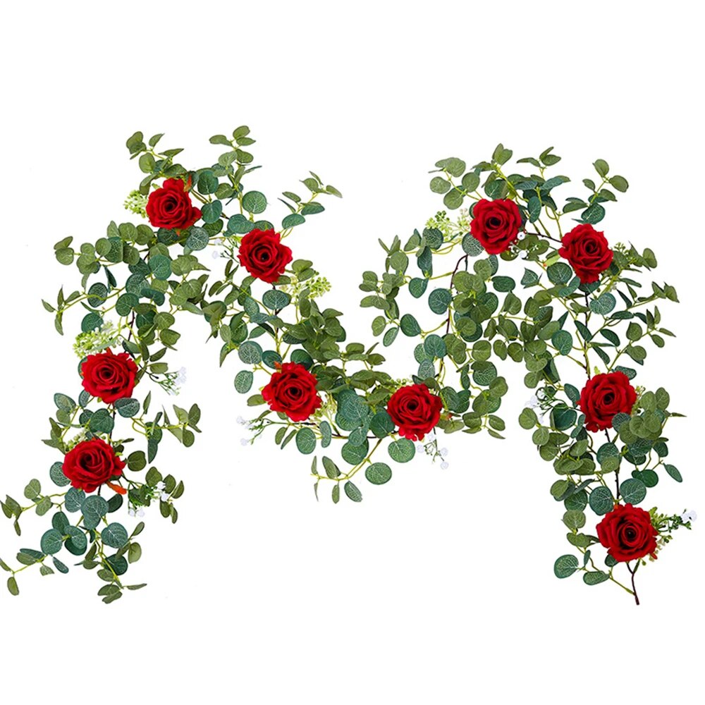 Guirlande de fleurs artificielles de 200cm en Soie - Roses, gypsophile, feuillage d'eucalyptus - Décoration suspendue pour mariage, jardin, maison, et fêtes