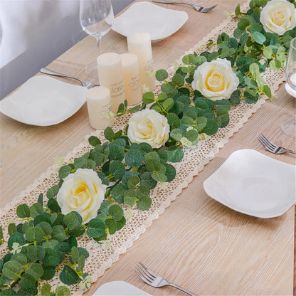 Guirlande de fleurs artificielles de 200cm en Soie - Roses, gypsophile, feuillage d'eucalyptus - Décoration suspendue pour mariage, jardin, maison, et fêtes