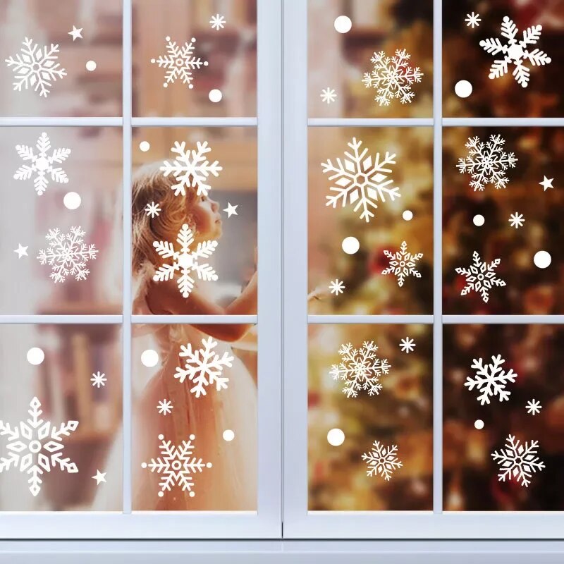 27 stickers flocons de neige de noël pour fenêtre et mur - Décoration de noël pour la maison et la nouvelle année 2021