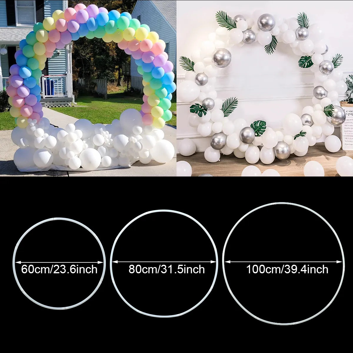 60/80/100cm Bricolage Arche de ballon en plastique Couronne Ballon Anneau pour Mariage Fête d’anniversaire