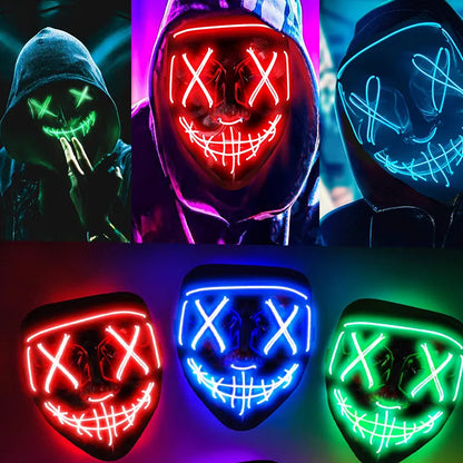 Masque LED sans fil Halloween Neon Purge : Éclairez la Nuit d'Halloween