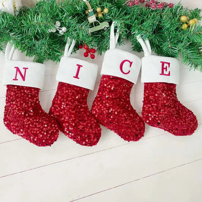 Chaussettes de Noël Paillettes rouges Alphabet Lettres