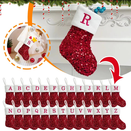 Chaussettes de Noël Paillettes rouges Alphabet Lettres