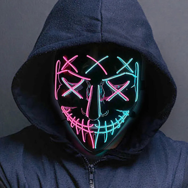 Masque LED sans fil Halloween Neon Purge : Éclairez la Nuit d'Halloween