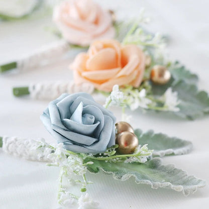 Corsage de rose artificielle - Fleur rose et bleue pour décoration de mariage, corsage de rose avec épingle pour décoration de mariage, bal de promo ou costume d'invités