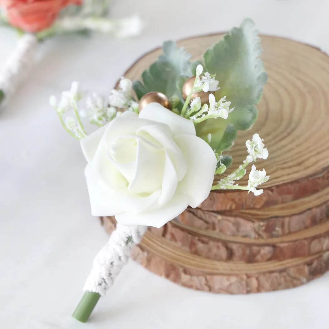 Corsage de rose artificielle - Fleur rose et bleue pour décoration de mariage, corsage de rose avec épingle pour décoration de mariage, bal de promo ou costume d'invités