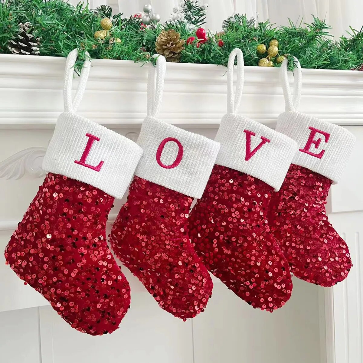 Chaussettes de Noël Paillettes rouges Alphabet Lettres